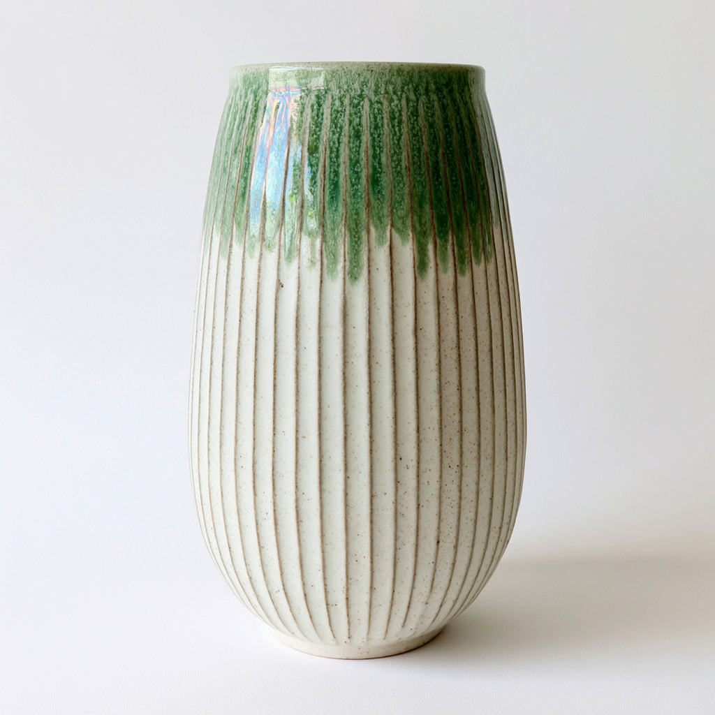 Jarrones-Cerámica-16x16x29 cm-Verde-Blanco-Estilo nórdico minimalista