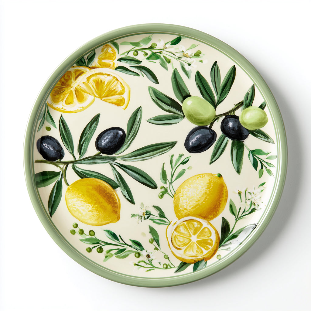 Bandejas Decorativa-Ceramica-33 x 33 x 3 cm-Crema-Verde-Amarillo-Negro-Mediterraneo