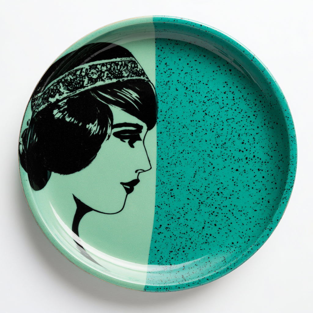 Bandejas Decorativa-Ceramica-31 x 31 x 3 cm-Turquesa-VerdeAgua-Negro-ArtDeco