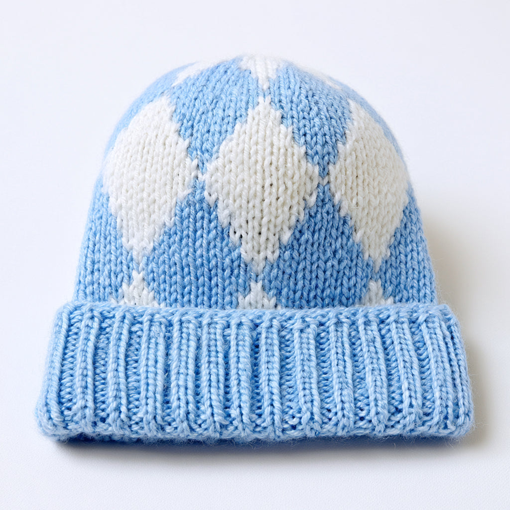 Gorros de Invierno-acrílico-22x20x2 cm-azul claro-blanco-clásico de rombos