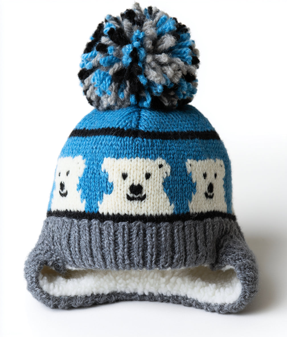 Gorros de Invierno-acrílico-poliéster-26x24x10 cm-azul-blanco-gris-infantil con orejeras