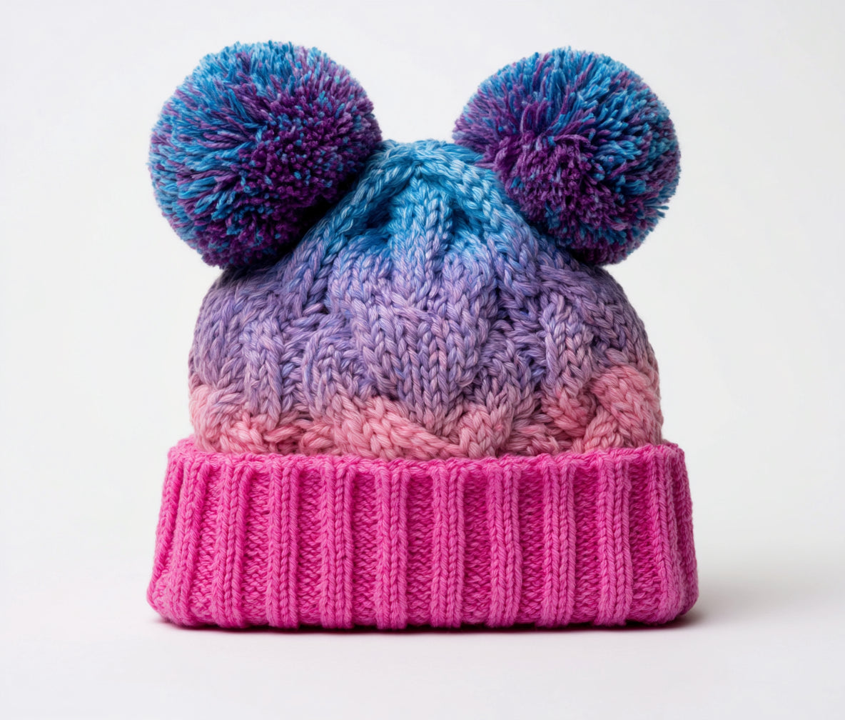 Gorros de Invierno-acrílico-poliéster-28x24x12 cm-multicolor-infantil con doble pompón