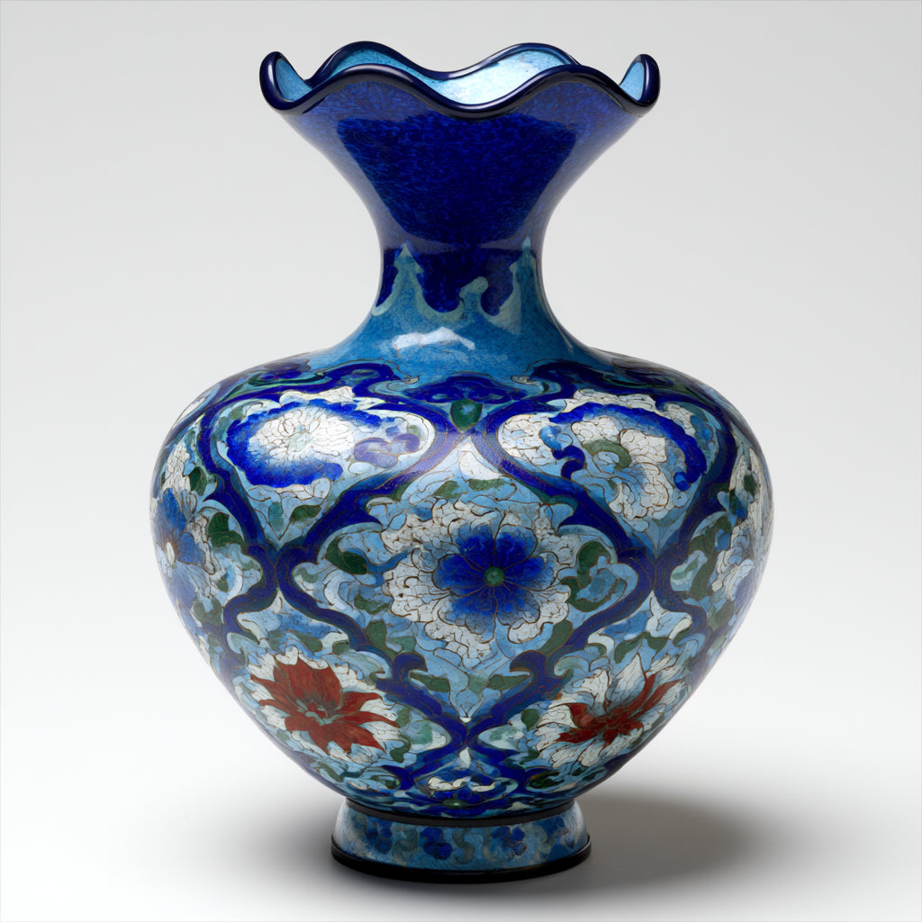Jarrones-Vidrio esmaltado-24x24x36 cm-Azul-Blanco-Verde-Rojo-Estilo floral ornamental