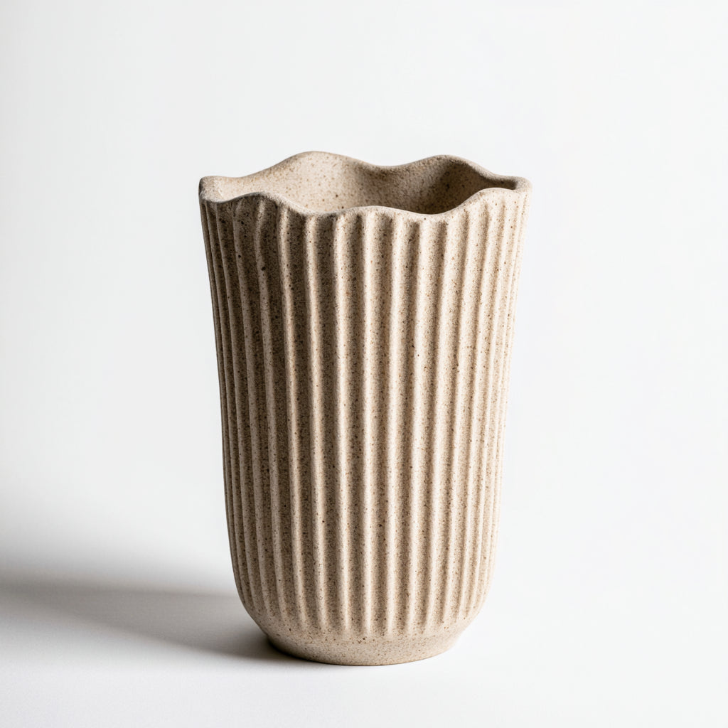 Jarrones-Cerámica-15x15x27 cm-Beige claro-Estilo escandinavo orgánico
