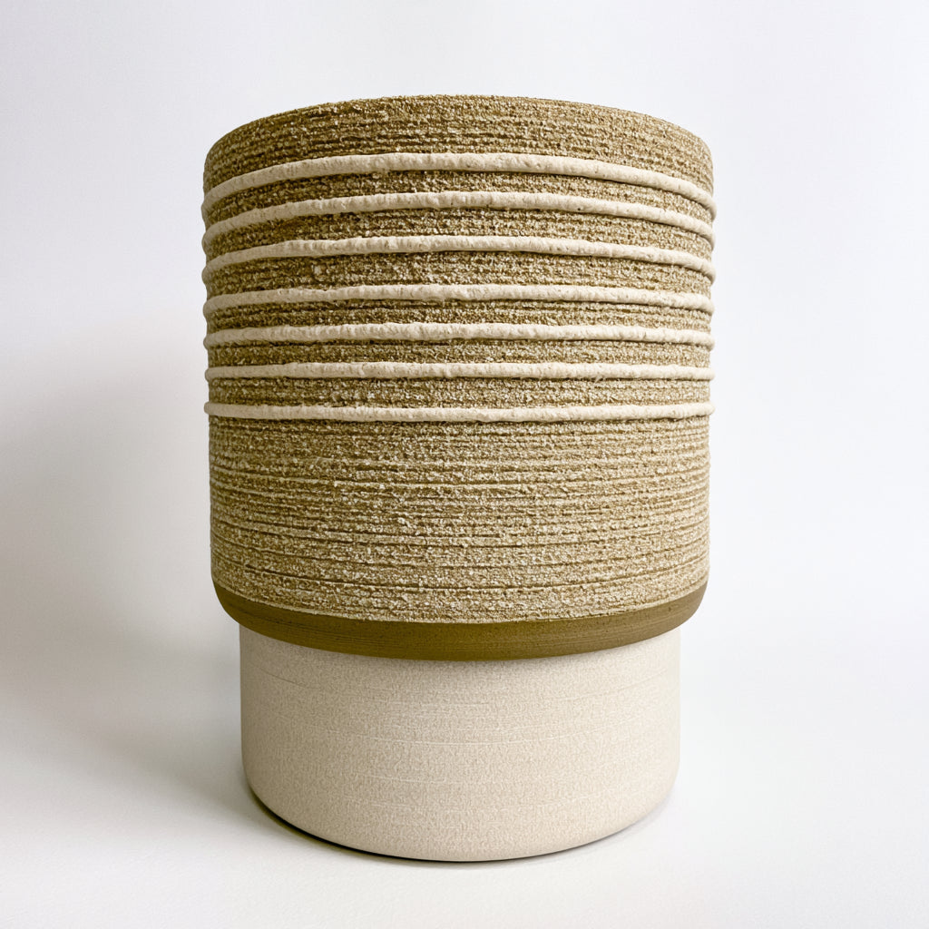 Jarrones-Cerámica-18x18x20 cm-Beige-Marrón claro-Estilo rústico contemporáneo