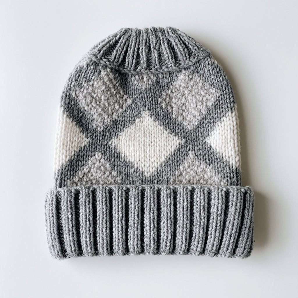 Gorros de Invierno-acrílico-25x22x3 cm-gris-blanco-clásico de rombos